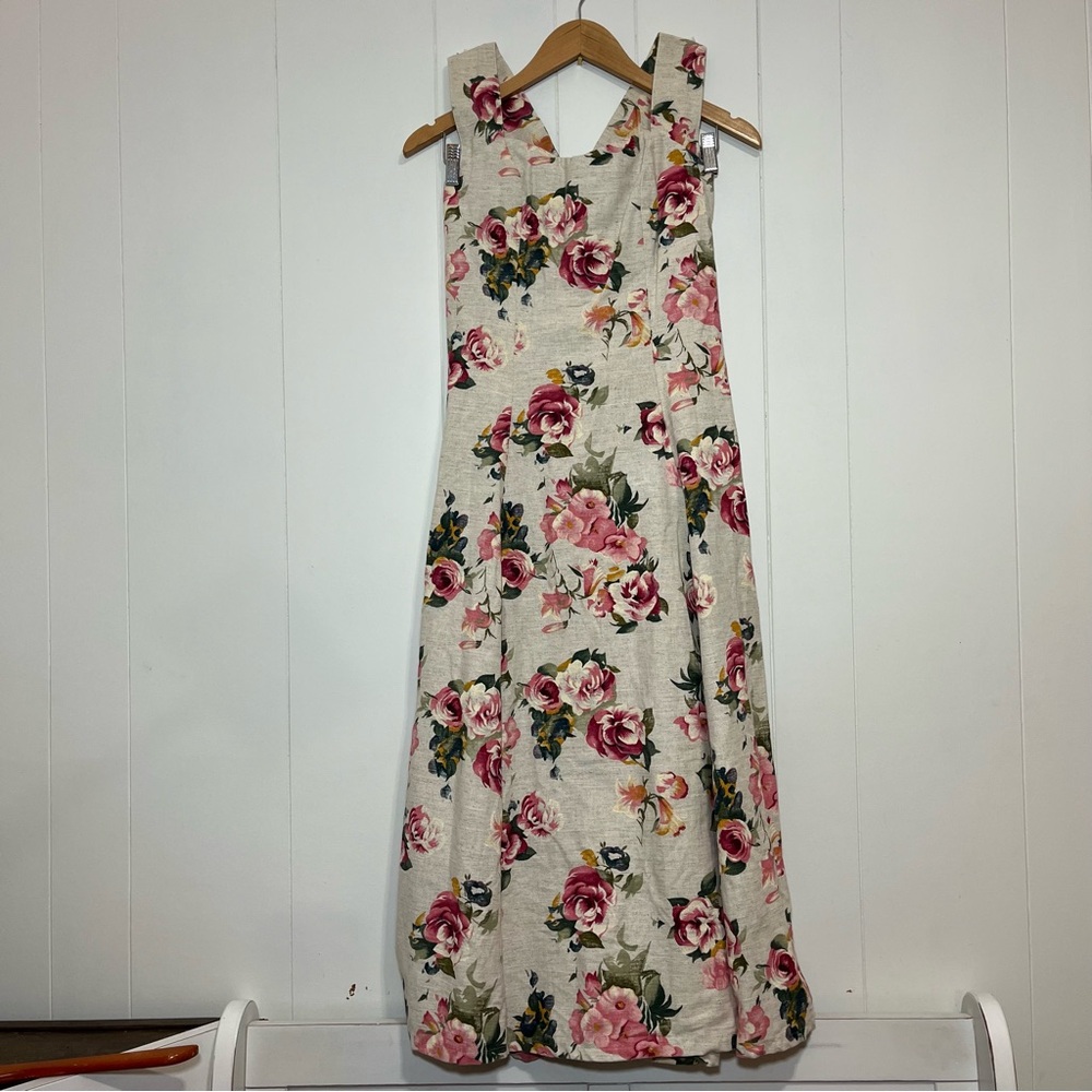 Vintage Linen Maxi Dress Daisy of California Floral XS/S Cottagecore USA Made - Picture 2 of 13